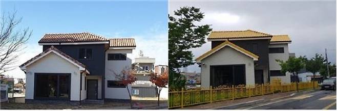 장성군수의 지시로 피해 공무원 A씨의 신축 당시 주택 지붕(왼쪽)이 노란색으로 칠해진 모습 ⓒ해당 공무원 제공