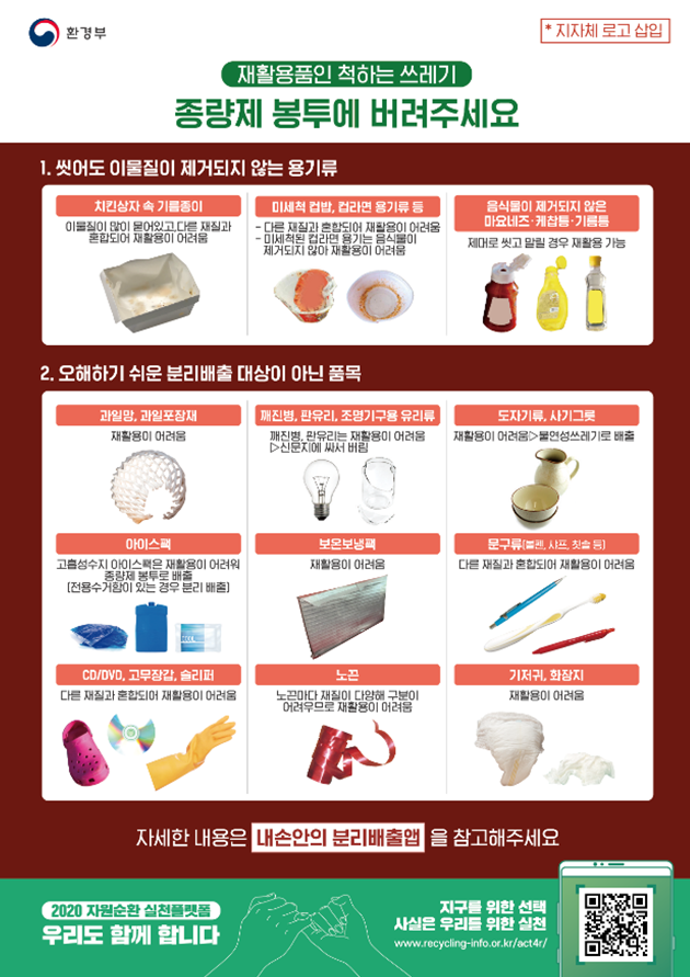 일반 쓰레기로 배출해야 하지만 재활용으로 오인하는 사례. 환경부 제공
