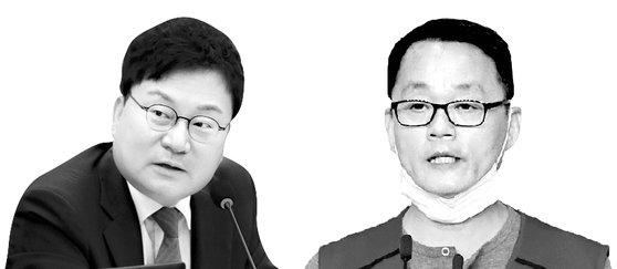 이상직 무소속 의원(왼쪽)과 박이삼 이스타항공 조종사 노조위원장. [뉴스1, 연합뉴스]