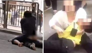 소년이 길거리에서 살해되는 장면(왼쪽)과 소년의 어머니가 오열하는 장면(오른쪽). 이 영상은 웨이보에 게시됐으나 아무도 소년을 돕지 않았다. / 사진=바이두
