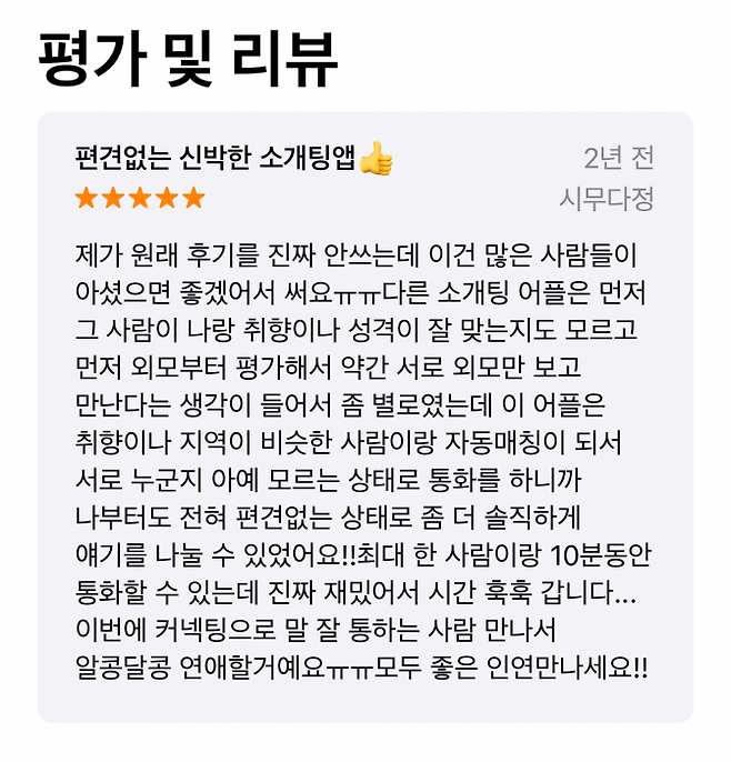 낯선 상대와 통화나 편지를 주고 받을 수 있는 소통 앱이다. 순수하게 소통만을 즐기는 사람도 있지만, 후기 내용처럼 남녀가 만나는 데이팅 앱으로 이용하는 사람도 많다. (사진=앱스토어 캡처)