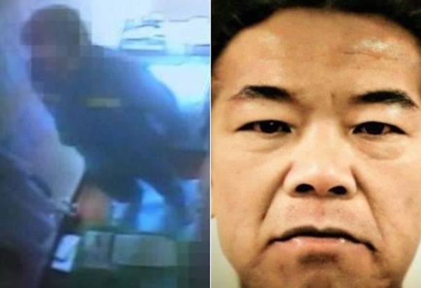 경북북부 제1교도소 독방에 수감된 조두순의 2010년 3월 16일 CCTV 화면(왼쪽). 오른쪽은 한 네티즌이 컬러로 복원한 조두순의 모습.