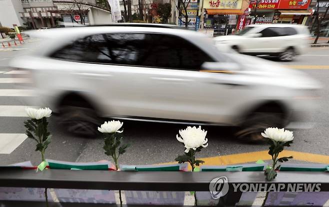 운전자에게 꽃으로 전하는 당부 연합뉴스 자료사진]