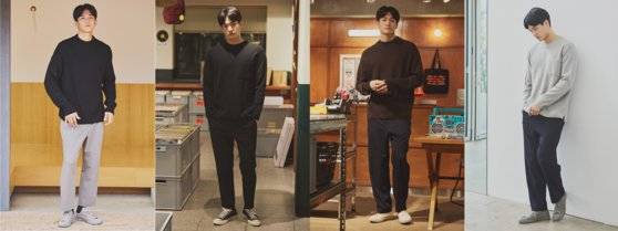 코오롱FnC의 남성복 브랜드 '24/7'은 데일리웨어로 활용하기 좋은 베이식한 바지 하나로 브랜드를 키웠다. 사진은 통 넓이, 길이 등 실루엣에 따라 선택할 수 있는 '247 바지'들이다. 사진 코오롱FnC