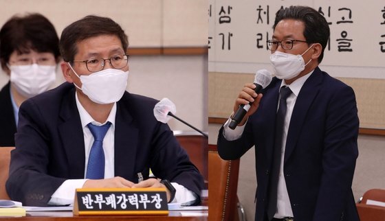 신성식 대검 반부패 강력부장(왼쪽)과 심재철 법무부 검찰국장. 연합뉴스