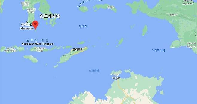 수중 드론이 발견된 셀라야르섬 인근 해상(빨간 점) [구글맵]