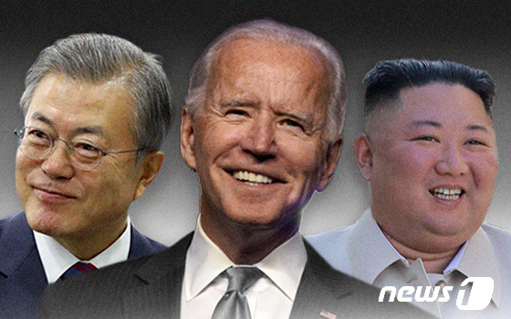 (왼쪽부터) 문재인 대통령, 조 바이든 미국 대통령 당선인, 김정은 북한 국무위원장.© News1 이은현 디자이너