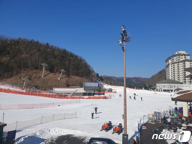 9일 춘천시 남산면의 한 스키장이 한산한 모습을 보이고 있다.© 뉴스1