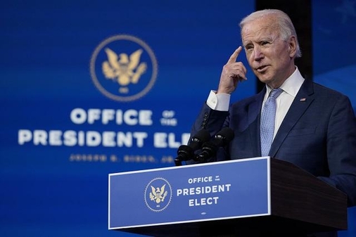 6일(현지 시각) 조 바이든 미국 대통령 당선인이 델라웨어주 윌밍턴에서 연설을 하고 있다. /AP 연합뉴스