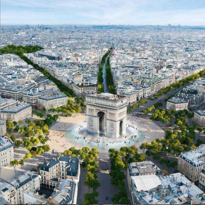 파리시가 추진중인 ‘샹젤리제 거리 정원화 프로젝트’의 가상 이미지. PCA-stream