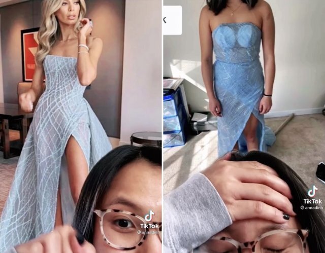 지난해 12월 안나 딘은 온라인에서 구매한 드레스가 쇼핑몰 사진과 너무 달라 깜짝 놀랐다. 안나 틱톡 영상 캡처