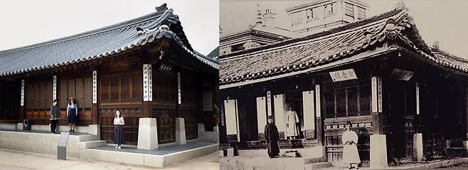 강정석 궁궐길라잡이의 작품 ‘모든 것은 변화하고 발전한다’. 1895년 명성황후가 시해된 장소인 건청궁을 배경으로 한 100여 년 전 사진과 현재 사진을 대비시키고 있다.