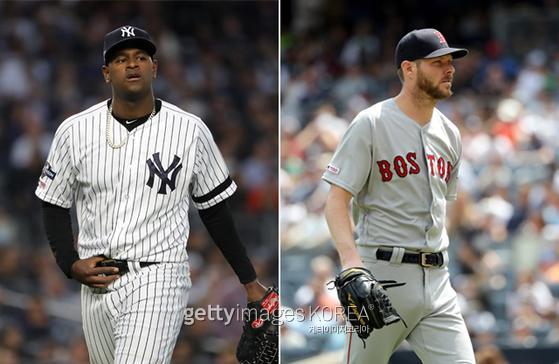 동부지구 라이벌 뉴욕 양키스와 보스턴 레드삭스는 전력에서 이탈한 에이스의 복귀가 절실하다. 뉴욕 양키스 루이스 세베리노(왼쪽)와 보스턴 크리스 세일. 게티이미지