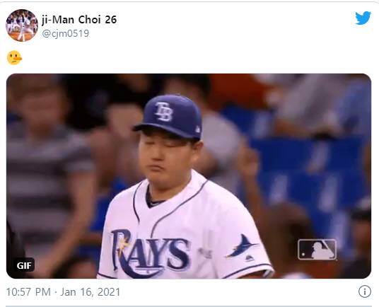 피노키오 이모티콘과 고개를 저으며 돌아서는 자신의 영상을 '움짤'로 표현해 소속팀 탬파베이에 대한 불만을 암시한 최지만. 출처=최지만 SNS