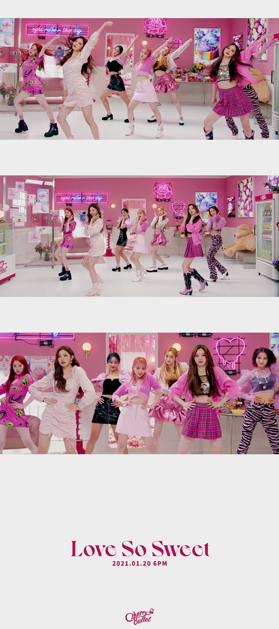 Group Cherry Bullet (Haeyoon Yuju Purple support Remy LaCroix Park Chae-rin Theresa May) showed a sweeter charm than Kandy and made her look forward to a comeback.Cherry Bullets agency, FNC Entertainment, released its second music video Teaser on the title song Love So Sweet of its first mini album Cherry Rush through the official SNS of Cherry Bullet on the 18th.In the released Teaser video, Cherry Bullet is showing choreography with a charming charm in the background of the title song Love So Sweet of the retro synth pop genre.It attracts attention with choreography that symbolizes Kandy, and maximizes the lovely charm of Cherry Bullet in sweet love.In particular, some of the lyrics of the new song, such as Sweeter than Kandy, Sweeter than chocolate, and Fall and Tonight are Special, are released, and expect Cherry Bullet, who is confident in front of love.Cherry Bullets mini 1st album Cherry Rush includes the title song Love So Sweet, an upbeat bubblegum pop called Follow Me, an uptempo song Keep Your Head Up, a pop dance song Whatever, and a warm-hearted middle tempo song The Bells (Ting-a-ring-a-ring) is a colorful five-piece song.Meanwhile, Cherry Bullets mini-album will be released on the main music site at 6 pm on the 20th.Photo: FNC Entertainment