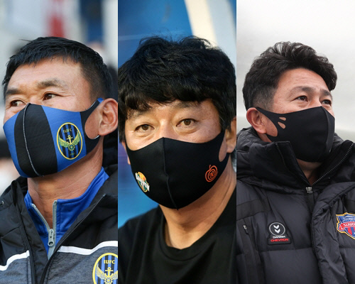 인천 조성환(왼쪽부터), 강원 김병수, 수원FC 김도균 감독. 제공 | 한국프로축구연맹