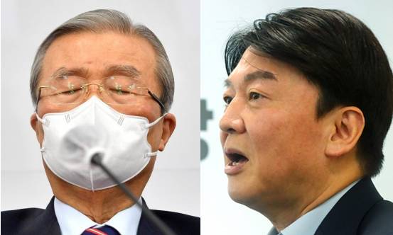 국민의힘 김종인 비상대책위원장(왼쪽). 연합뉴스 안철수 국민의당 대표(오른쪽).뉴시스