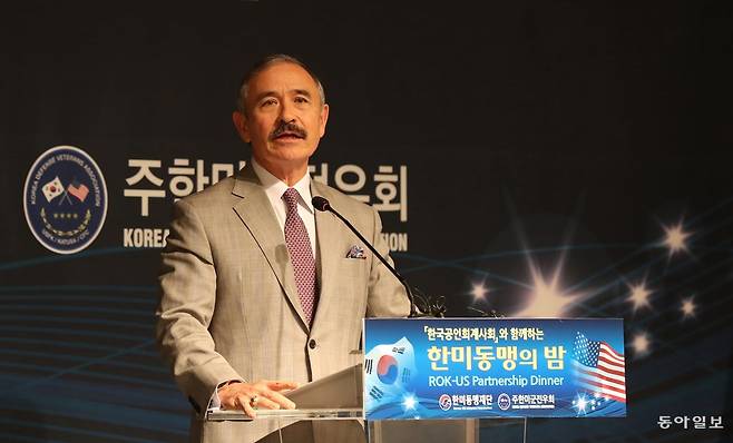 2019년 10월 주한미군전우회가 주최한 한미동맹의 밤에서 해리스 대사가 연설하고 있다. 동아일보 DB.