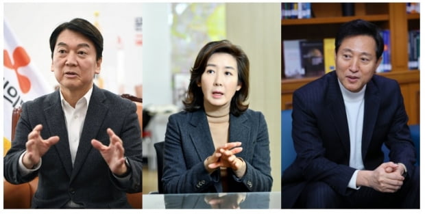 서울시장 선거에 출마한 안철수, 나경원, 오세훈 후보자(왼쪽부터)