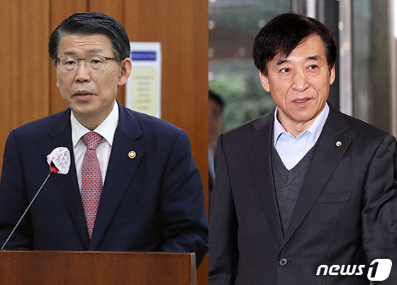 은성수 금융위원장(왼쪽)과 이주열 한국은행 총재© News1 이지원 디자이너