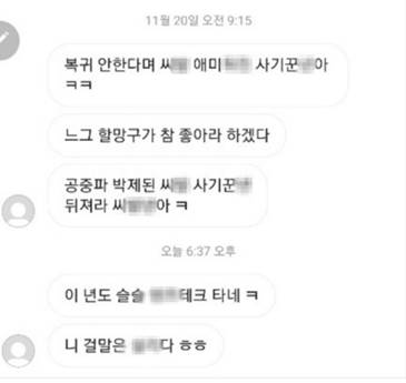 쯔양이 유튜브에 올린 악플 캡처