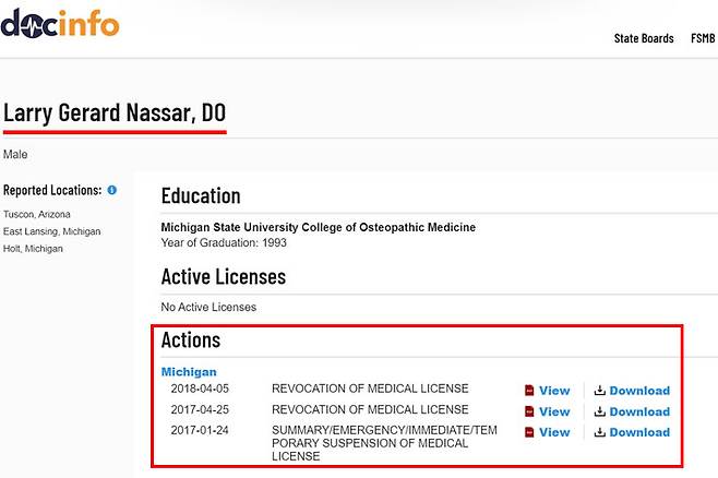 해당 사이트에서 의사 이름을 검색하면 면허 정지 및 징계 조치 여부를 알 수 있다. '닥터인포' 홈페이지 캡처