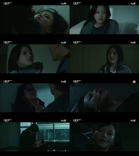 tvN 월화 드라마 '루카 : 더 비기닝' 속 정다은이 김래원과 대적해 죽음을 맞이했다. /방송화면 캡처