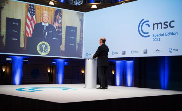 뮌헨 안보회의(MSC)에 화상으로 참여한 조 바이든 미국 대통령. EPA 연합뉴스