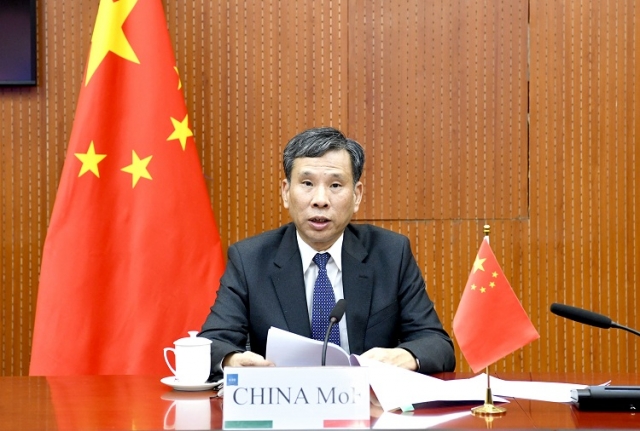 지난달 26일 화상으로 열린 주요 20개국(G20) 재무장관 회의에 참석한 류쿤 중국 재정부장. 중국 재정부 홈페이지