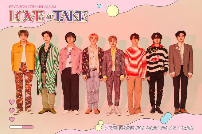 Seoul = = The group Pentagon will make a comeback on the 15th with its mini 11th album, Love All Take (LOVE or TAKE).Love All Take is an album of cool, confident, Pentagon-only love, with themes that anyone can easily sympathize with and an autobiographical story of the ever-growing Pentagon.The title song Do All Not (DO or NOT) is a pop rock genre piece in which leader Hui, member Woo Seok and composer Nathan (NATHAN) coincide.The simple and clear Pentagons love style was expressed with a unique addictive melody and speech.The Pentagon, which has been greatly loved by many people, has won the title of Pentagon Table Cheongryang Song through Lightning, Cheongfly, Spring Eye, Daisy, etc., and hopes to prove the modifier of Cheongryang Tagon through Cool and Clean new song Two All Nats.The Pentagon, which is about to come back, said, Since it is an album that started to prepare for the good energy of Daisy last time, each member has a sense of responsibility and has been practicing very much.I hope Universe likes it a lot. Meanwhile, the Pentagons mini-11 Love All Take will be released on various online music sites at 6 pm on the 15th.