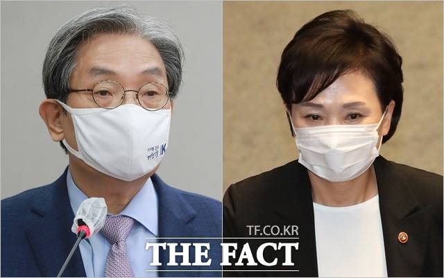 노영민 전 대통령비서실장(왼쪽)과 김현미 전 국토교통부 장관은 지난해 현 정부 들어 아파트값이 폭등한 것을 '전 정부 탓'으로 돌리려다 역풍을 맞기도 했다. /남윤호·이새롬 기자