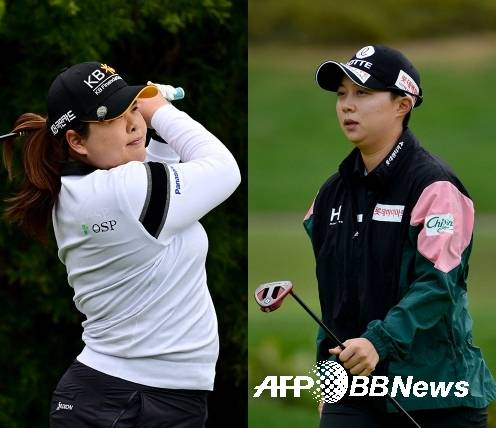 2021년 미국여자프로골프(LPGA) 투어 기아(KIA) 클래식에 출전한 박인비, 김효주 프로가 1라운드에서 경기하는 모습이다. 사진제공=ⓒAFPBBNews = News1