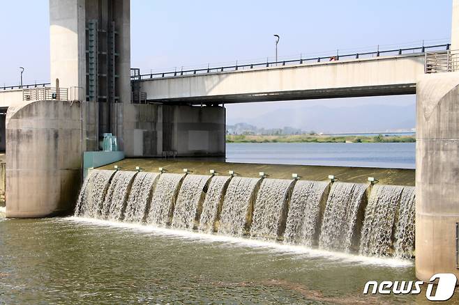 전남 나주시 다시면 죽산보를 통해 영산강이 흐르는 모습.(전남 나주시 제공)2019.2.22/뉴스1 © News1