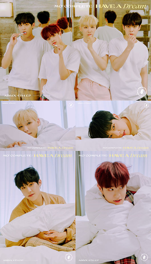 AB6IX (Abisix) released the final concept photo of its new album MO COMPLETE: HAVE A DREAM (More Complete: Hebre Dream).Brand New Music focused its attention on the last concept photo of AB6IXs fourth EP MO COMPLETE: HAVE A DREAM, which will be released on the 26th through AB6IXs official SNS channels at 12 pm today (15th). AB6IX in the public photos created a comfortable and warm atmosphere and captivated fans at once.Following a group photo of a group who showed a fresh look in a pyjama full of Boyishness, Jeon Woong attracted attention with a soft and soft smile, and Kim Dong-Hyun was impressed by bright energy with fresh visuals.Park Woo-jin also embraced the pillow and showed off his open charm, while Lee Dae-hwi, who wrapped the futon, gave a lovely warmth with a cute expression.AB6IX, which has released all the last concept photos of its new album MOs COMPLETE: HAVE A DREAM, has already attracted a lot of attention with its concept digestion power ranging from intensity to purity, and it is drawing attention to what kind of images it will show through the promotional contents left before the comeback.Meanwhile, 4TH EP MO COMPLETE: HAVE A DREAM by AB6IX (Jeon Woong, Kim Dong-Hyun, Park Woo-jin, Lee Dae-hwi) will be released at 6 pm on the 26th.brand new music