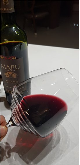 마푸 리제르바 2019는 보랏빛 계열의 와인으로 아직 어린 와인이어서 림도 색깔이 변하지 않았다.