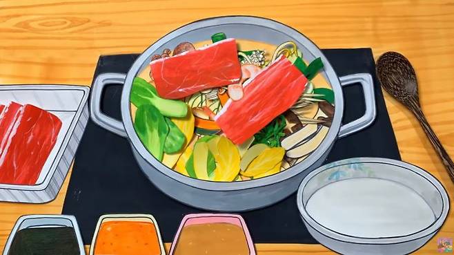 유튜브 채널 '진영예술가'의 샤브샤브 만들기 스톱모션 영상 중 일부 (사진=진영예술가 유튜브 채널)