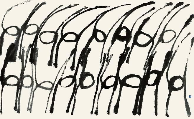 산정 서세옥, 춤추는 사람들, 1989, 닥종이에 수묵, 163.5x259cm
