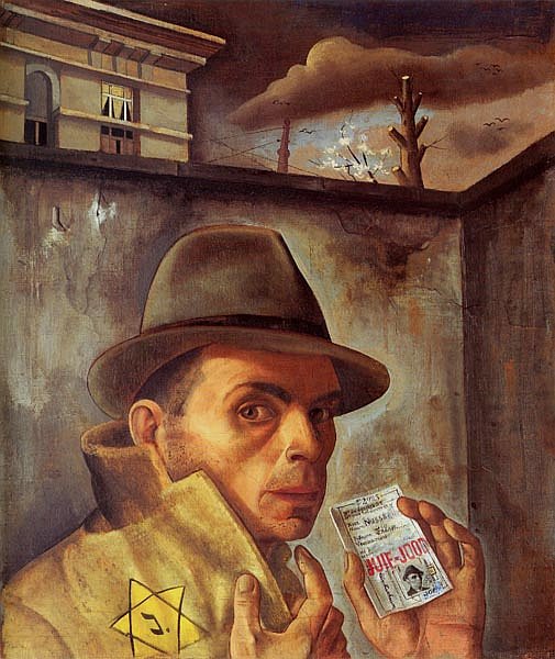 출처: 펠릭스 누스바움(Felix Nussbaum), 유대인 증명서를 들고 있는 자화상(Self Portrait with Jewish Identity Card), 1943년 작 (위키백과 공용)