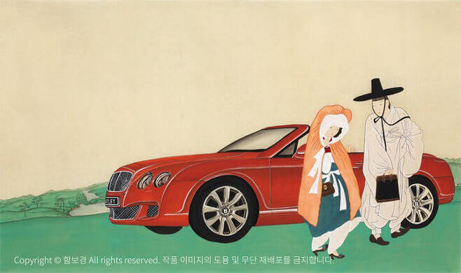 출처: 함보경 <데이트> ﻿비단에 석채 71x119cm (50호), 2012