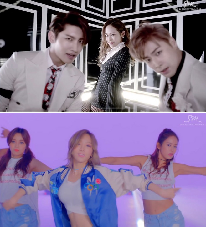 출처: (위)동방신기 '수리수리', (아래)태연'WHY' 뮤비 캡처