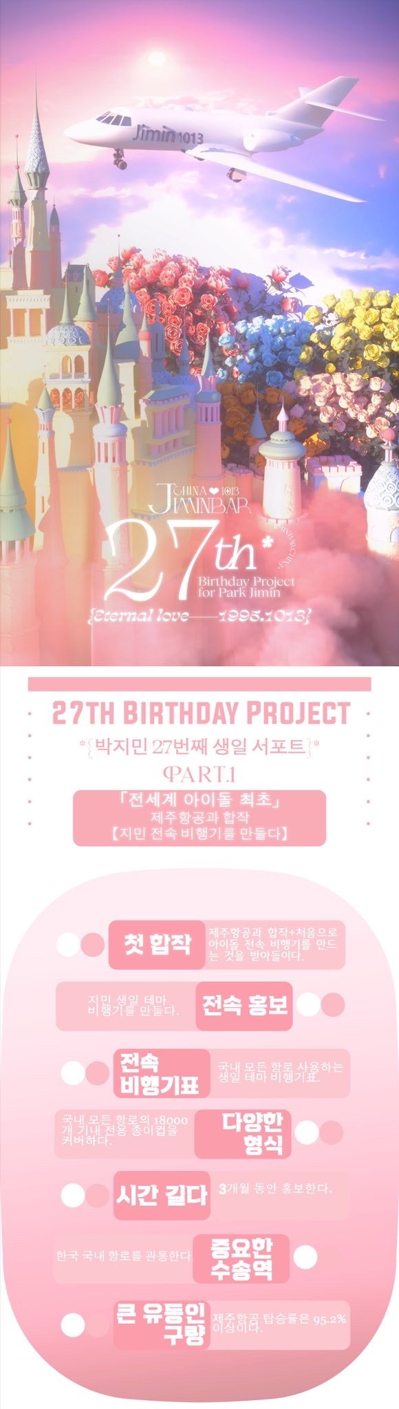 하늘을 나는 'HAPPY JIMIN DAY'..방탄소년단 지민 中팬들 3개월간 제주항공 래핑 비행기 운행 '역대급 생일 서포트'