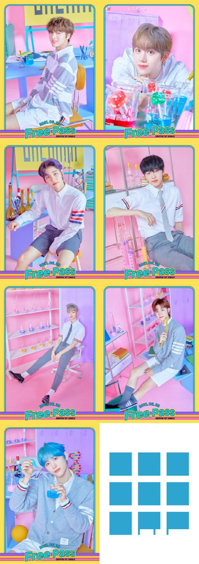 Woollim Entertainment released the second concept photo of the first single Free Pass by dripin (Cha Jun-ho, Hwang Yoon-sung, Kim Dong-yoon, Lee Hyo-hyeop, Joo Chang-wook, Alex, and Kim Min-seo) on the official SNS on the 21st.In the open image, dripin captivates the eye by staring at the camera with a mischievous expression in a space that reminds the scientific laboratory.In addition, in the personal concept photo, Sukluk, which shows off their individuality, is proud of their youthful visuals and raised their expectations for comeback.Dripin has become a fourth-generation boy group that will change the K-pop landscape by unfolding a unique world view, all-center visuals, and unrecognized solid skills through two mini albums released after debut.Attention is focusing on whether dripin, who announced his high-speed comeback in three months with his first single Free Pass, will be able to clean up the music industry this summer and make the global music market Free Pass.Meanwhile, dripins first single, Free Pass, will be released on various soundtrack sites at 6 p.m. on the 29th.Photo Woollim Entertainment