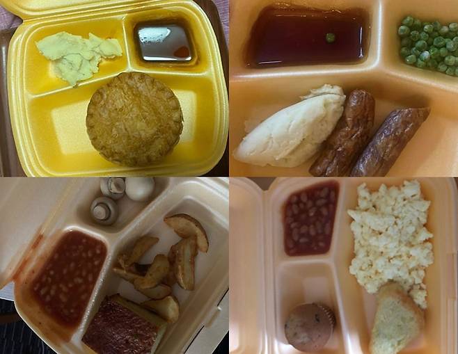 영국의 한 호텔에서 자가 격리를 하고 있는 입국자들이 공개한 식단. (인스타그램 갈무리) © 뉴스1