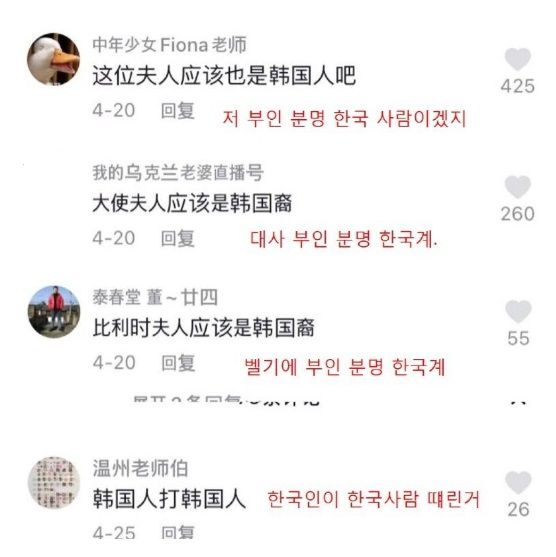 중국 누리꾼들이 벨기에 대사 부인이 한국계라고 주장하고 있다. /커뮤니티