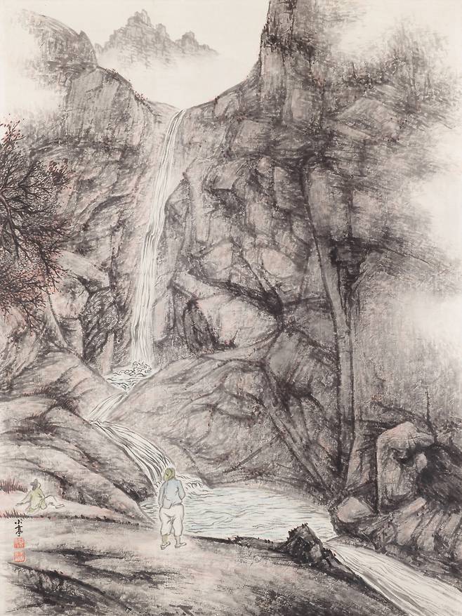 변관식, 금강산 구룡폭(金剛山 九龍瀑), 1960년대, 종이에 수묵채색, 1205x91cm