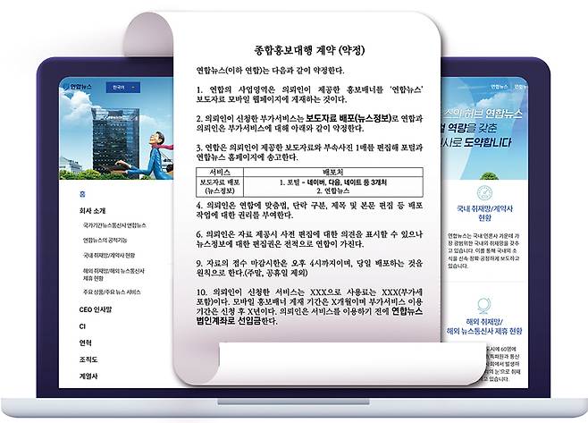 ▲ 연합뉴스가 언론홍보대행사와 맺은 계약서 주요 내용 재구성