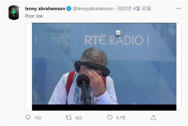 노멀피플 감독 레니 에이브러햄슨의 트위터. 아일랜드 RTE 라디오 '라이브라인' 진행자 조 더피가 라디오에서 노멀피플 시청자들의 항의 전화를 받는 모습./트위터 캡쳐