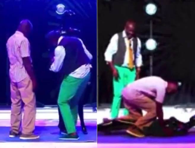 문제가 된 방송 장면. 초록색 바지를 입고 있는 인물이 진행자다. /CotedIvoire_off 트위터