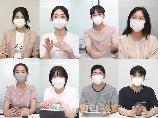 사진 윗줄 왼쪽부터 시계 방향으로 김규리, 김미르, 변한석, 양서정, 이원철, 이원석, 윤영우, 원지혜(사진=이영훈 기자)