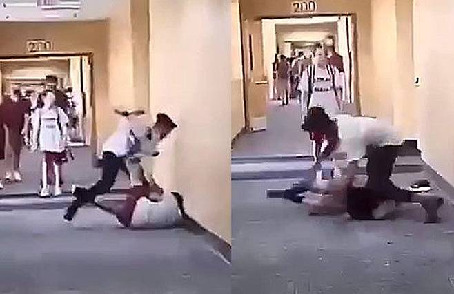 11일(현지 시각) 러핀이 공개한 영상. 영상 속 러핀의 아들은 한 학생에게 폭행을 당하고 있다./Ashley Ruffin 페이스북